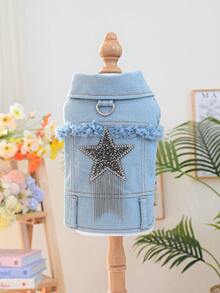 1 bộ quần áo cho thú cưng, trang phục cho chó/mèo, áo khoác tua rua hình ngôi sao dễ thương, thoải mái, thời trang cho chó nhỏ/chó con - Màu xanh lam - Xem 7
