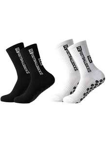 2双/4双男女时尚运动袜足球袜篮球袜黑白袜子 - 黑與白 - 查看 7