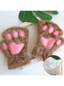 1pc Cat Paw Design Half Finger Gloves, Warm & Cute Accessory, Practical Winter Warmer, Birthday Party Gift, Daily Use, Creative Gift For Girlfriend