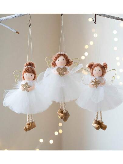 Adornos de ángel de Navidad, colgantes de ángel de cuento de hadas caprichosos con vestidos y alas de malla delicada, decoración colgante sin batería para el árbol de Navidad, el hogar y la ventana, perfecta para crear un ambiente festivo, ideal como regalo de Navidad, decoración de Acción de Gracias, regalo del Día de San Valentín y decoración de fiesta de temporada, figura de ángel de tela encantadora para la celebración de Navidad y Año Nuevo