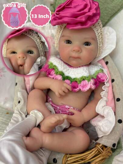 Bettie Doll head 1-4 1 件 13 英寸 Bettie 实体硅胶重生女孩，嘴巴张开，手工彩绘皮肤，栩栩如生，真实新生女孩娃娃，配有 2 套衣服