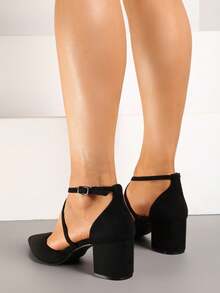 Sapatos elegantes de salto grosso com bico fino - Sapatos femininos para trabalho/escritório de verão