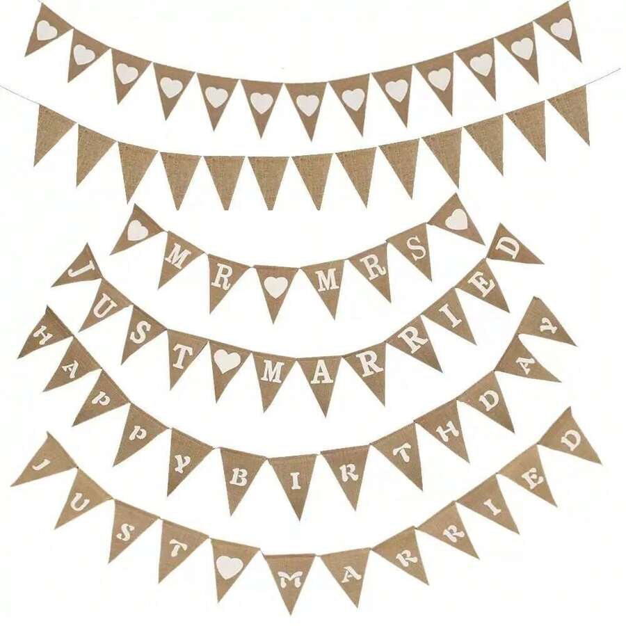 قطعة واحدة/قطعتان من أعلام مثلثة من الكتان الريفي للحب، ديكور زفاف DIY، مجرد متزوجين، لافتة شعار السيد والسيدة، قابلة للطي والعجن وإعادة الاستخدام لعدة مرات، مناسبة للأحداث الخارجية والذكرى السنوية وموسم الزفاف وديكور حفلة الزفاف، لافتة وشريط الزفاف، لوازم الزفاف