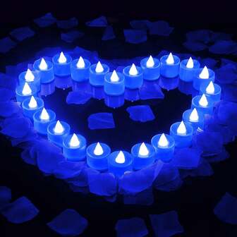 24 paquete de velas LED sin llama, luces LED azules con pilas, velas falsas electrónicas, decoraciones para bodas, fiestas, Navidad, Halloween y celebraciones