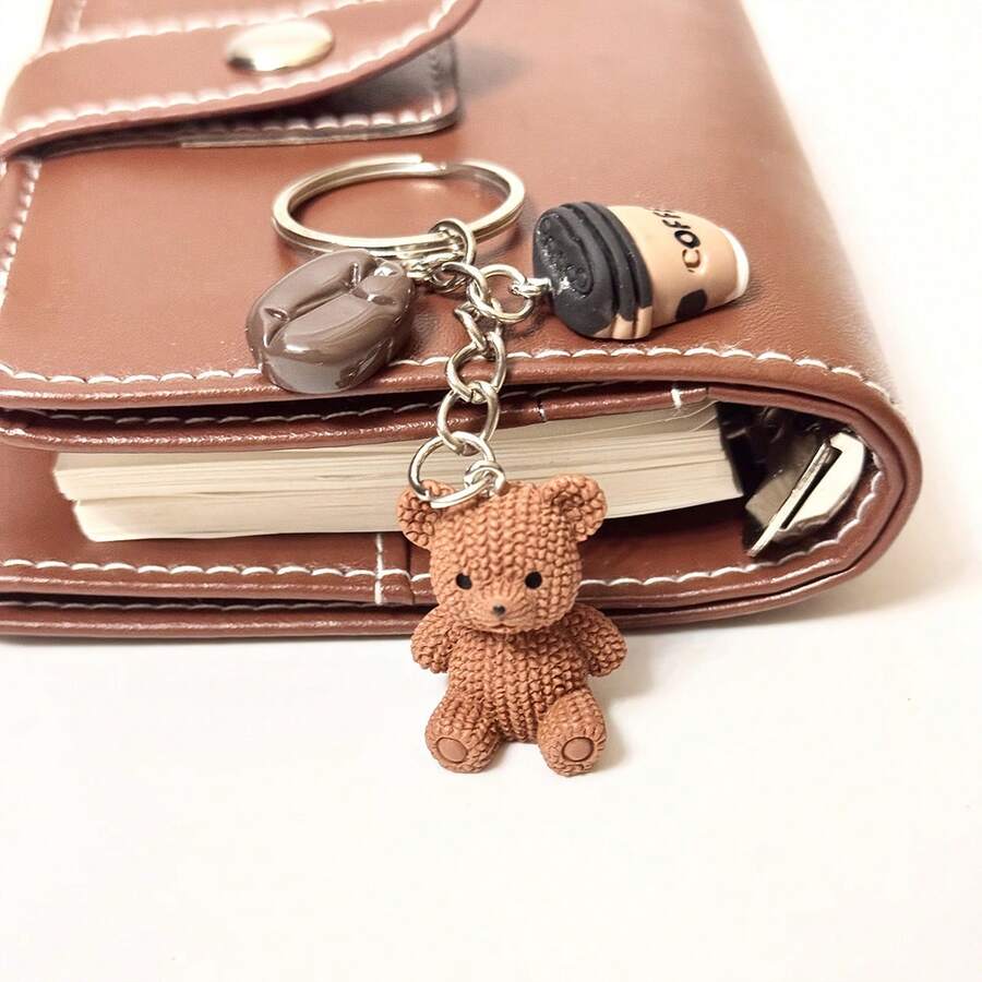 Cute Bear Keychain, Coffee Bean Drink Accessory Decor, Y2K Backpack Hanging Charm, Keychain Accessory - Multicolor - View 1