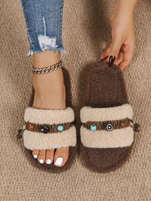 Ciabatte da donna con pendente intrecciato, design con perline e punta aperta, ciabatte morbide e piatte, ciabatte con frange soffici e punta aperta - per interni/esterni, con suola in memory foam stile retrò, ciabatte da camera con perline, comoda vestibilità, stile slip-on, novità autunno/inverno 2025, adatte come regalo per donne, mamme, amiche e damigelle. Scarpe da casa con bordo riccio e soffice, disponibili nei colori caffè, cachi, beige e altri.