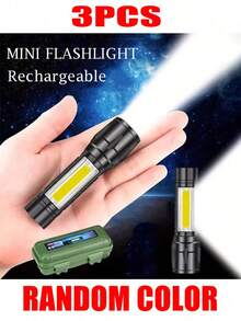 1-5 Packs Aluminum Alloy Rechargeable LED Small Flashlight, High Lumen, Super Bright Flashlight, Powerful 3 Modes COB Waterproof Flashlight For Outdoor Emergency Camping Hiking(Random Color Shipping)