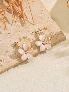 1 对时尚优雅油滴花吊坠耳环，休闲通勤派对珠宝礼物送给朋友 - 耳環 - 查看 10