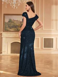 CHOSMO 女士优雅亮片舞会礼服，红色高腰开衩正式礼服，高中舞会礼服