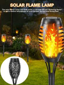 Outdoor Solar Torches, Solar Path Lights, Solar Lawn Lights, Solar Garden Lights, Solar Flame Lights, Solar Lighting, IP44 Waterproof Landscape Lights, Suitable For Yard, Villa, Gazebo, Garden, Patio, Party, Picnic, Halloween And Other Lighting Occasions - Multicolor - View 2