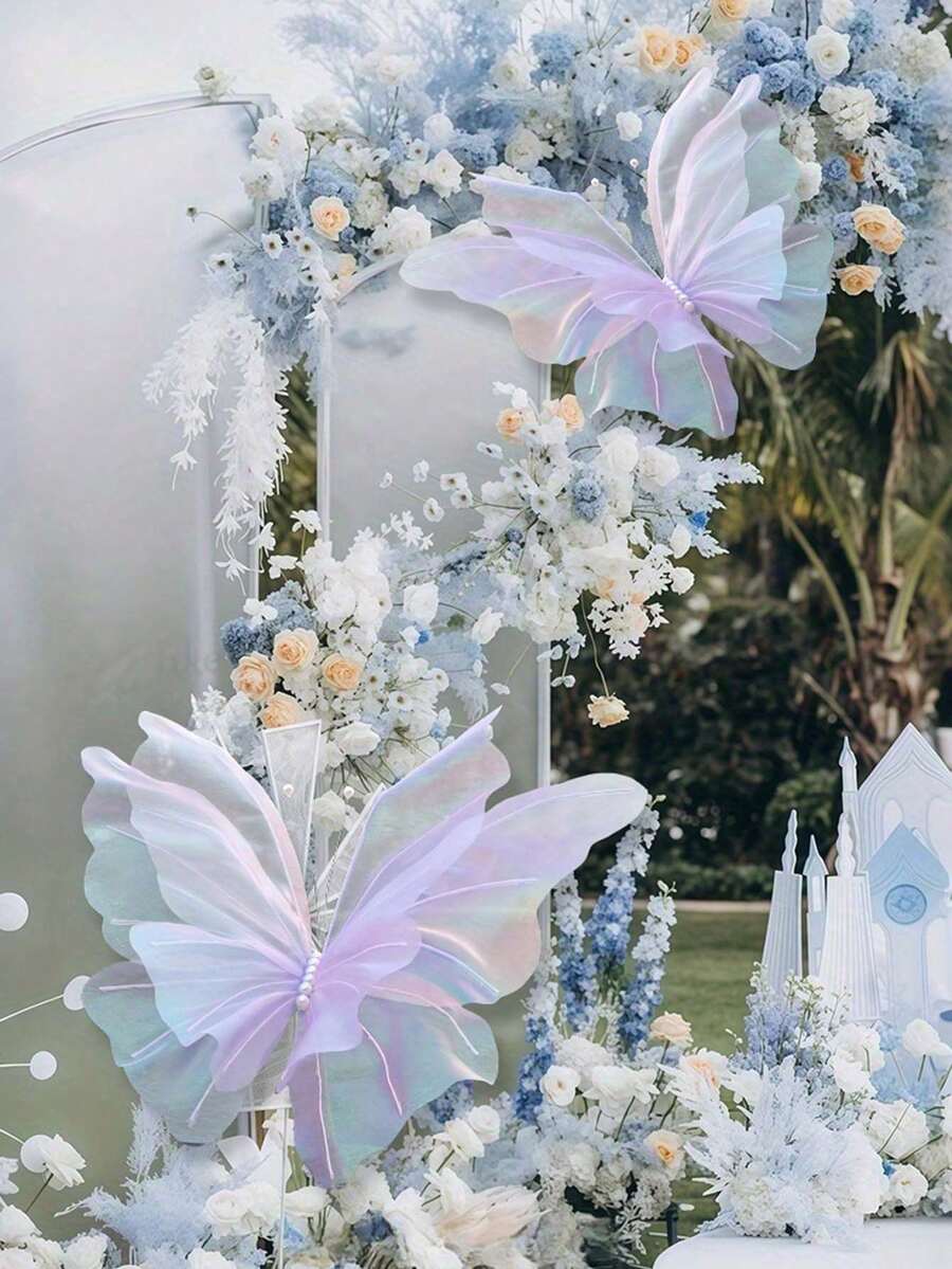 1 pieza 50cm Decoración de boda romántica 3D con mariposa, decoración de boda con mariposa artificial de hilo de seda, decoración para fiesta, festival al aire libre, exhibición, mariposa de gasa gigante falsa, regalo para el Día de San Valentín, Día de la Madre, cumpleaños, graduación, decoración de ventana navideña con fondo de mariposa - Multicolor - Ver 1