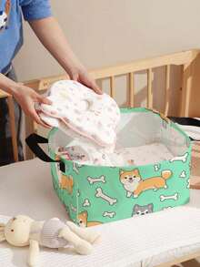1 Stück Cartoon Welpen Muster offene Aufbewahrungsbox, multifunktionaler Aufbewahrungskorb mit Griff, Geschenk für Feiertage, Muttertags-/Vatertags-Geschenk, Aufbewahrung für Babybedarf, Windeln, Alltagsorganizer für Wohnzimmer, Badezimmer, Küche, faltbare Kleideraufbewahrung, süß und leicht, geeignet für Zuhause, Kinder, Kinderzimmer