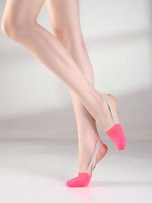 女童针织半趾舞蹈鞋、硅胶防滑半趾鞋、啦啦队韵律体操鞋、芭蕾舞袜、爵士舞拉伸旋转鞋 - 玫紅色 - 查看 4