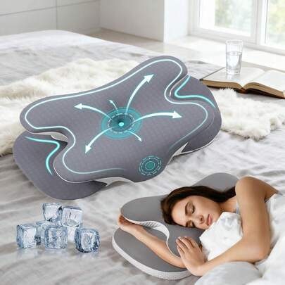 JINXIA Cervical Neck Pillow For Neck And Shoulder, Odorless Memory Foam Pillows & Soft Silk Cover, Ergonomic Neck Support Pillow For Side Back Stomach Sleepers, Gray