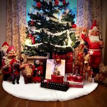 1 pieza Falda para árbol de Navidad blanca de piel sintética esponjosa, falda para árbol de Navidad tipo lápiz, decoración navideña, suministros navideños, decoración del hogar, decoración de eventos, decoración de dormitorio y sala de estar con piel de conejo blanca - Multicolor - Ver 6