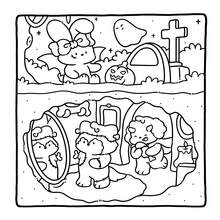34pages (FLUFFY SPOOKY )Christmas Decoration,Toys, Exquisite Spiral Binding Adult And Adolescent Stress Relief Coloring Book, Includes Cute Horror Creatures, Death Gods, Ghosts, Monsters, Skulls, Bats, And Comfortable And Relaxing Haunted House Scenes