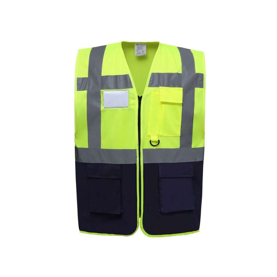 Yoko Unisex Adult Executive HighVis Waistcoat (Fluorescent Yellow/Navy) - Yellow - View 1