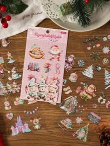 6 pegatinas planas, serie de villancicos nocturnos de nieve, pegatinas decorativas de bricolaje con tema de ilustración navideña para scrapbooking