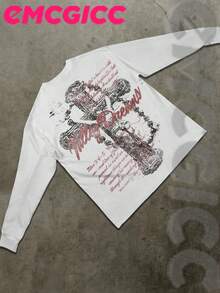 EMCGICC Manfinity Y2k Long Sleeve Shirts ,Graphic T Shirt Cotton 250g,Fashionable Hip-Hop For Men -  Long Sleeve T-Shirts, Funny Vintage Shirts,Regular Fit, Street Style, Digital Print,  Ideal Gift - 白色 - 查看 5