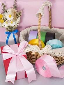 1 Roll Polyester Satin Ribbon, Suitable For Gift Boxes, Candy Boxes, Cake Boxes, Flower Decoration (Machine Dyed, Slight Color Difference) - Pink - View 8
