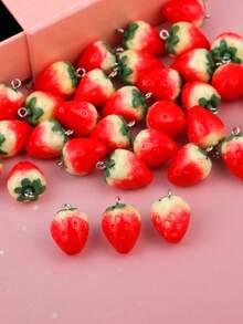 10/15/20pcs Resin Strawberry Shaped Pendant Charms, Suitable For DIY Keychain, Necklace, Jewelry Making Accessories