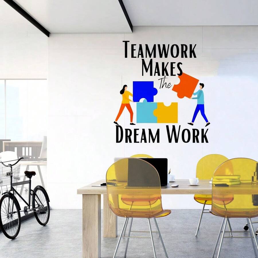 Large Teamwork Wall Decal For Office, Teamwork Makes The Dreamwork Vinyl Wall Art Decor, Motivational Sticker For Workplace, Business Decor