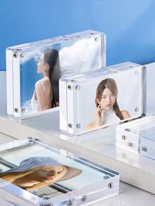 1入組亞克力強力磁性相框，帶架子，可作桌上名片夾、水晶相框、標價牌或偶像卡磁性徽章使用