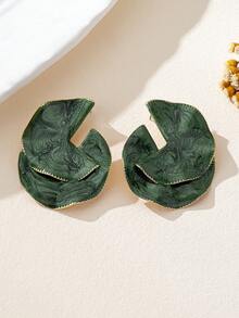 一对时尚百搭几何金属耳钉 - 綠色 - 查看 3