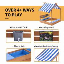 Areneros grandes de madera para niños con techo, arenero exterior Pipleo con dosel para jardín, playa, arenero para patio y playa. - Marrón-02 - Ver 4