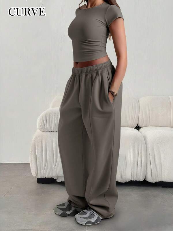 Damen Lässig Loose Fit Weite Bein Jogginghose, Große Größen, Herbst/Winter