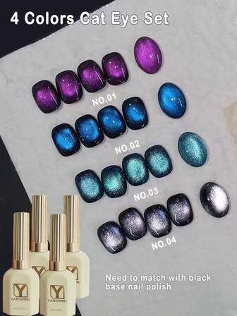 Set de esmalte de uñas en gel de ojo de gato de 4 colores, 15 ml de esmalte en gel azul, morado, plateado, kit de esmalte en gel de ojo de gato magnético, arte de uñas, manicura de salón DIY en casa para mujeres