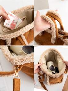 女士毛绒斜挎包手提包，秋冬新款时尚优雅可爱柔软仿麂皮托特包大容量单肩包，可调节肩带，是女性休闲外出和日常使用的完美礼物 - 彩色 - 查看 10