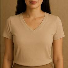 Kit Of 4 Basic V-Neck Short Sleeve Ribbed Blouses - Beige, Military Green, Brown, Gray - View 4