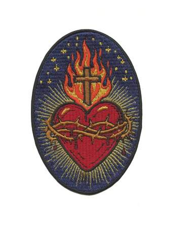 1PC Religious Sacred Heart Patch Jesus Cross Embroidered Iron On