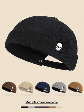 1pc Unisex Letter W Patch Autumn/Winter Retro Corduroy Skipper Cap, Personalized Fashion Brimless Hat, Adjustable Size, Suitable For Streetwear, Motorcycle, Casual, Hip-Hop