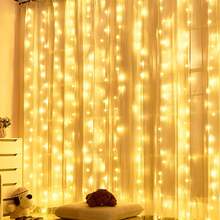 300-LED Fairy Light Curtain, 3 Meters/9.8 Feet Wide And 3 Meters/9.8 Feet High, USB Powered, 8-Mode String Light With Remote Control, Perfect For Christmas, Weddings, Thanksgiving, Halloween, And Other Holiday Decorations (Remote Control Batteries Included), A Great Choice - 暖色 - 查看 7