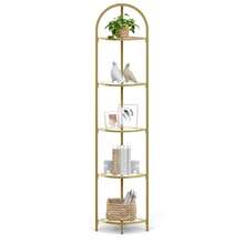 VASAGLE 5-Tier Corner Shelf Stand, Corner Bookshelf, Bathroom Organizer, Plant Stand, Tempered Glass, Metallic Gold - 金色 - 查看 8