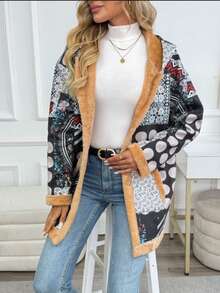 معاطف نسائية شتوية من الفليس مع جيوب وسحاب، بتصميم لوني مجزأ