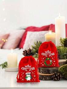 10 件/套大型圣诞装饰礼品袋，12 个圣诞主题图案礼品袋，天鹅绒抽绳礼品袋，适合圣诞节和万圣节（随机图案）