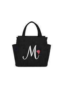 Insulating Lunch Bag, Letter Print Women Cooler Handbags Student Thermal Lunch Bags, For Work Canvas Food Tote Bag, High-Capacity Thermal Bag, For Women Insulated Refrigerated Lunch Box Bag, Picnic Bag, Fridge Bag Name Initials Letter Pattern Cooler Lunch Box ,Ice Pack Food Storage Bag For Traveling Portable Waterproof Bag Insulated Lunch Bag Lunchbox