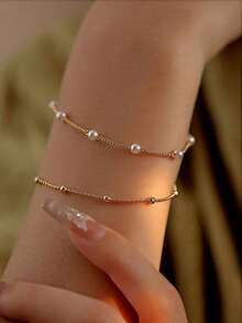 2pcs Pearl Decor Elegant Versatile Bracelet For Women (Bead & Pearl Quantity Randomly Assorted)