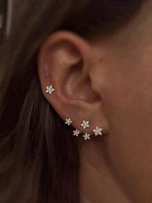 1 Pair Luxury Star-Shaped Hypoallergenic Earrings, Ideal Christmas Gift For Friends And Family, Suitable For Parties And Celebrations - Yellow Gold - View 14