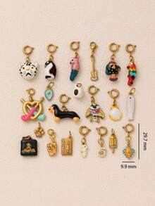 1pc Cute Animal Shaped Pendant, Designs Include Fish, Leopard, Parrot, Dachshund, Penguin, Seahorse, Seashell, Paw Print, Inlaid Zirconia, 18K Gold Plated Stainless Steel, Suitable For DIY Jewelry, Necklace, Bracelet, Earring, Keychain, Bag Charm, Women's Jewelry Accessory, Wallet Decor, Small Pendant, DIY Craft