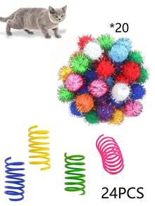 Juguete de rebote con resorte autónomo de plástico de colores para gatos, 2/4/8/10/12/14/20/30/40/50/60 piezas, juguete creativo para gatos que mantiene la salud, juguete interactivo y duradero de plástico resistente para golpear, morder, cazar, juguete para gatitos, regalo del Día de San Valentín para gatos/perros