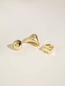 3pcs Minimalist Fashionable Versatile CCB Geometric Square & Round Creative Unique Women Jewelry Ring Set, Suitable For Daily, Party, Casual Gathering, Gift