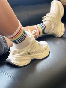 3 pares de calcetines a rayas de colores del arcoíris, calcetines transpirables de media pantorrilla, estilo callejero, adecuados para primavera, otoño e invierno