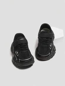 Zapatillas de moda para niños, nuevas zapatillas deportivas minimalistas para primavera/otoño, suela suave antideslizante, zapatos de malla transpirables para correr, para niños y niñas - Negro - Ver 2