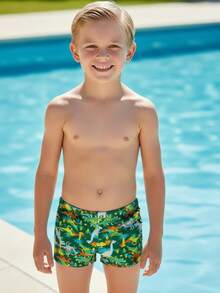 Children's Boxer Shorts Summer Printed Beach Pool Boys Boxer Shorts - Green - View 5