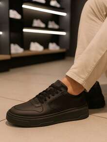 MR TRY SHOES Tenis Masculino Sapatenis Casual Sola Alta Comfort Básico Leve Confortável - Preto - Visão 1