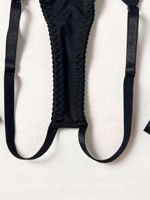 Fringe Satin Exposed Bust Sexy Open Collar Lingerie Set (Excluding Gloves) - Black - View 6